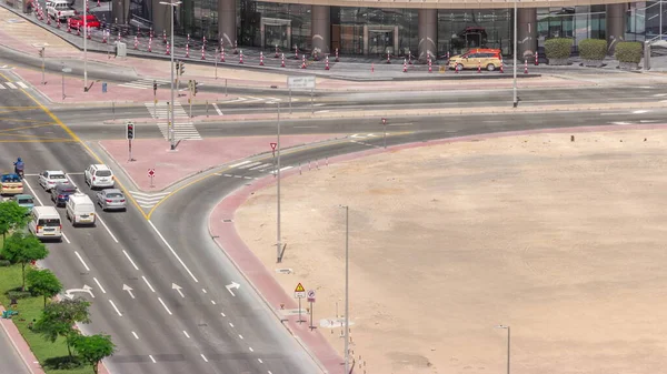 Bussy Traffic Road Intersection Dubai Business Bay District Aerial Timelapse — Stock Photo, Image