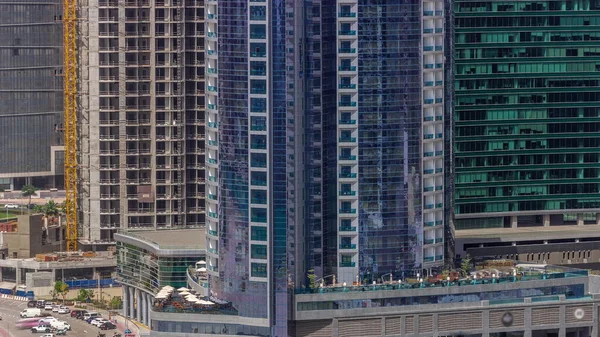 Stadsbilder Skyskrapor Dubai Business Bay Med Parkering Antenn Timelapse Modern — Stockfoto