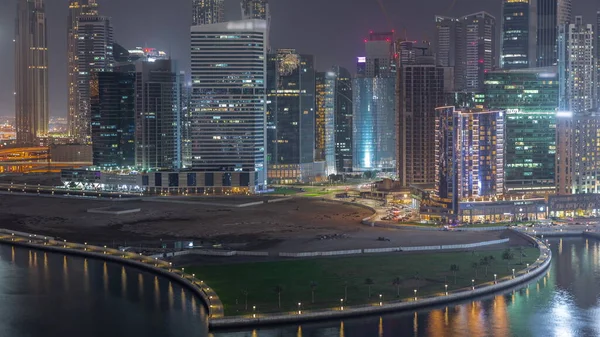 Cityscape Skyscrapers Dubai Business Bay Peninsula Water Canal Aerial Night — Fotografia de Stock