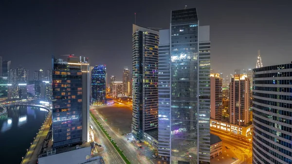 Cityscape Mrakodrapů Dubai Business Bay Centru Města Vodním Kanálem Antény — Stock fotografie