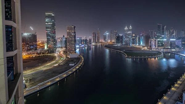 Panorama Que Muestra Paisaje Urbano Los Rascacielos Dubai Business Bay —  Fotos de Stock