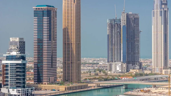 Városkép Felhőkarcolók Dubai Business Bay Vízcsatorna Légi Időelapszus Modern Városkép — Stock Fotó