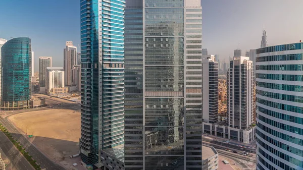 Városkép Felhőkarcolók Dubai Business Bay Belvárosi Légi Időelapszussal Modern Égbolt — Stock Fotó