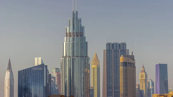 Высокие Здания Центре Города Финансовый Район Воздушного Timelapse Дубае Оаэ — стоковое фото
