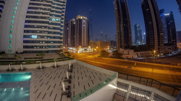 Luchtfoto Panorama Van Dubai Centrum Difc Wolkenkrabbers Met Drukke Verkeer — Stockfoto