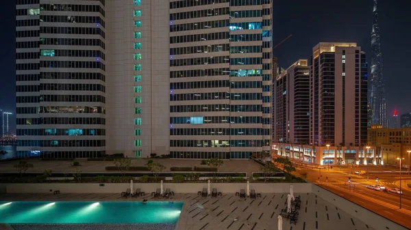 Aerial Panoramic View Dubai Downtown Skyscrapers Busy Traffic Intersection Business — Stock Photo, Image