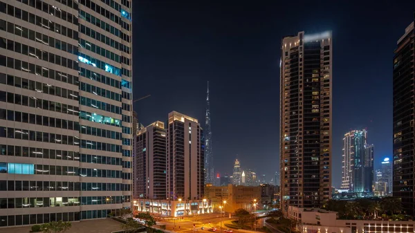 Vista Panorámica Aérea Centro Dubái Rascacielos Difc Con Tráfico Ocupado — Foto de Stock