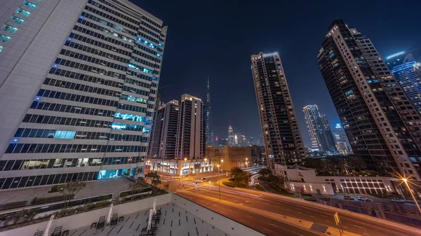 Şehir Merkezindeki Dubai Bakan Hava Panoramik Manzarası Yoğun Trafik Yoğunluğu — Stok fotoğraf