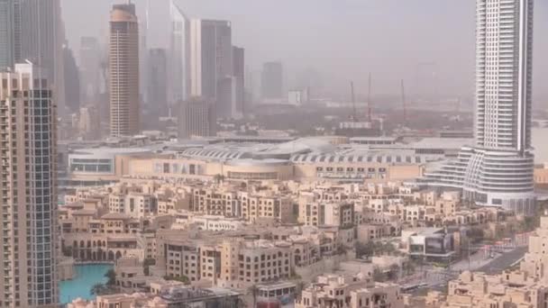 Downtown Dubai skyline med recidential torn timelapse, vy från takterrassen. — Stockvideo