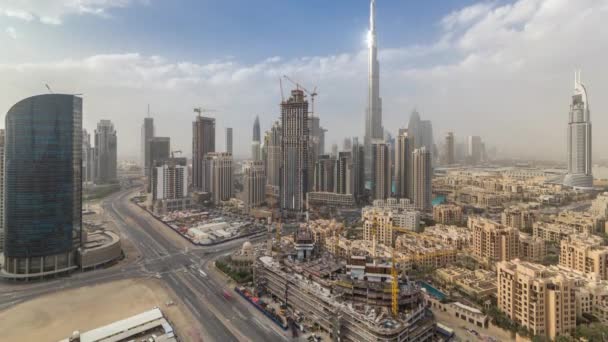 Prachtige luxe Dubai centrum luchtfoto top uitzicht hele dag timelapse, Dubai, Verenigde Arabische Emiraten — Stockvideo