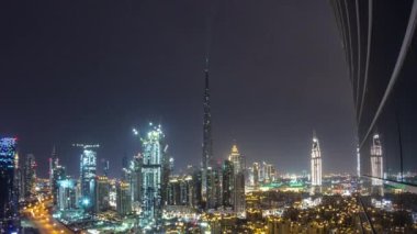 Uluslararası Dubai Kongre ve Sergi Sarayı, Lightup ışık gösterisi hava timelapse ile şehir merkezindeki cityscape Dubai