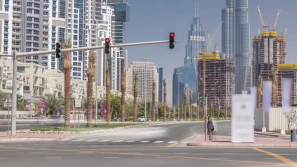 Pemandangan waktu di teluk bisnis dan pusat kota Dubai — Stok Video
