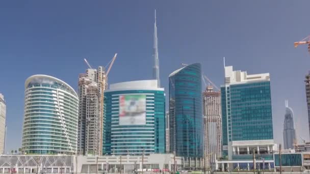 Panorama tiLapse hyperlapse view of business bay and downtown area of Dubai — Stok Video