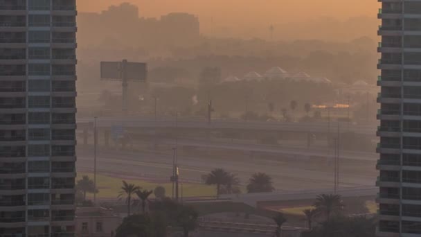 Dubai Marina aeral timelapse bij zonsopgang — Stockvideo