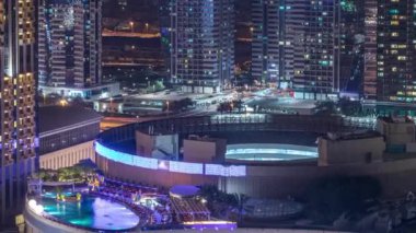 Dubai Yat Limanı Hava timelapse, BAE gece aydınlatma.