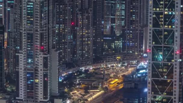 Timelapse night Dubai Downtown nowoczesne wieże widok z góry w Dubai, Zjednoczone Emiraty Arabskie. — Wideo stockowe