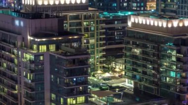 Dubai Yat limanı manzarası, gece timelapse üzerinde su kanalı.