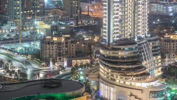 Dubai downtown noc timelapse. Widok z góry z góry — Wideo stockowe