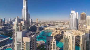 Parlak sarı günbatımı ışık akşam timelapse downtown Dubai'de