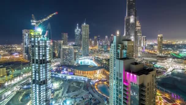 Dubai downtown natt antenn timelapse — Stockvideo