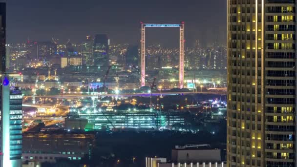 Dubai skyline natt timelapse med stadsdelen Deira — Stockvideo