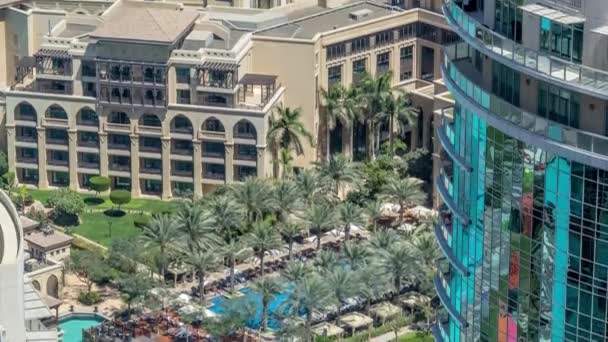 Dubai downtown pool aerial timelapse — Stock Video
