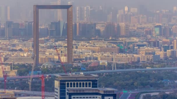 Dubai siluetinin timelapse Deira bölge ile — Stok video
