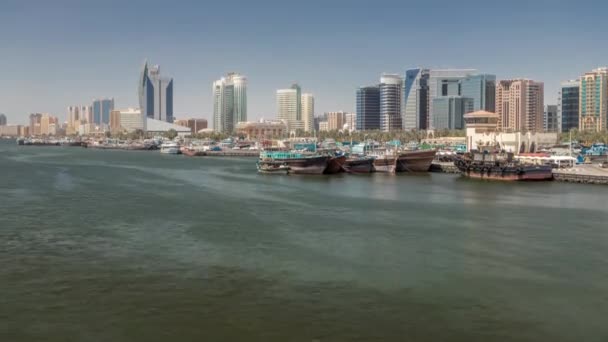 Trading wooden boats in the port timelapse. Merchant ships on the Creek Canal. — Stock Video