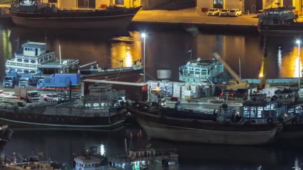 Loading a ship in Port Said night timelapse in Dubai, UAE. — Stock Video