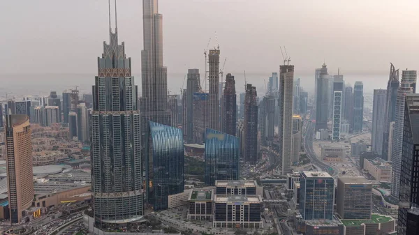 Veduta Aerea Delle Torri Più Alte Dubai Downtown Skyline Autostrada — Foto Stock