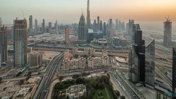 Воздушный Панорамный Вид Самые Высокие Башни Дубая Downtown Горизонта Шоссе — стоковое фото