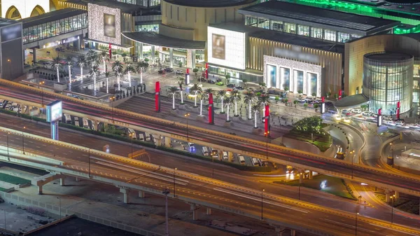 Dubai Timelapse Del Centro Noche Tráfico Por Carretera Cerca Entrada —  Fotos de Stock