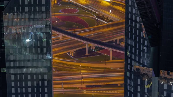 Circulation Capricieuse Intersection Viaduc Centre Ville Dubaï Timelapse Nocturne Aérienne — Photo