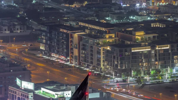 City Walk District Luchtfoto Nacht Timelapse Nieuwe Stedelijke Gebied Dubai — Stockfoto