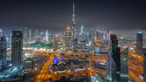 Αεροφωτογραφία Των Ψηλότερων Πύργων Στο Ντουμπάι Downtown Skyline Και Αυτοκινητόδρομο — Φωτογραφία Αρχείου