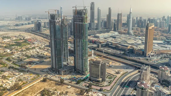 Дубай Центрі Міста Великомасштабним Будівництвом Житлового Комплексу Видом Будівельні Крани — стокове фото