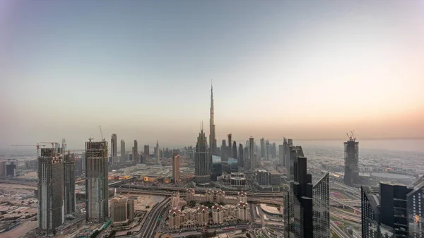 Letecké Panorama Nejvyšších Věží Dubaji Downtown Panorama Dálnice Den Noc — Stock fotografie