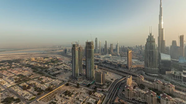 Panorama Met Uitzicht Vanuit Lucht Hoogste Torens Dubai Downtown Skyline — Stockfoto