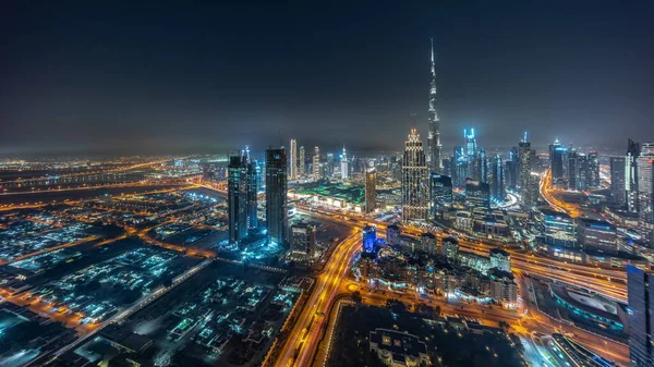 Panorama Aérien Des Hautes Tours Dubaï Skyline Centre Ville Autoroute — Photo