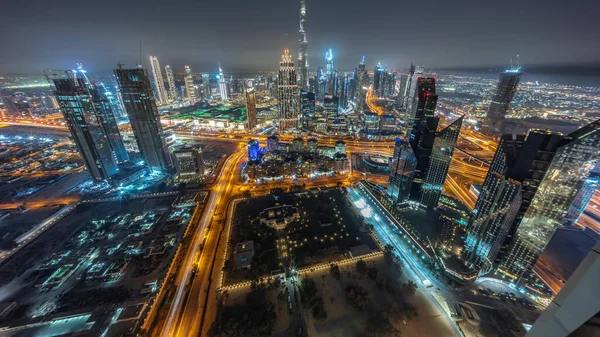 Вигляд Згори Вниз Хмарочосу Дубаї Нічний Час Шосе Фінансовий Район — стокове фото
