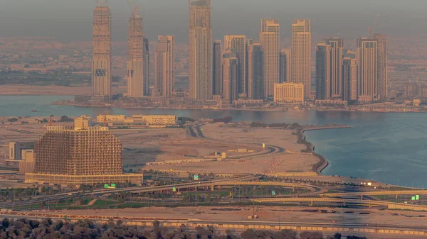 Dubai Creek Harbor Con Rascacielos Torres Construcción Timelapse Aéreo Durante — Foto de Stock