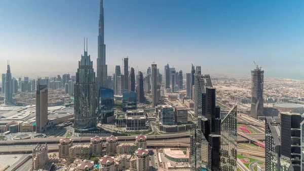Letecký Pohled Nejvyšší Věže Dubaji Downtown Panorama Dálnice Timelapse Během — Stock fotografie