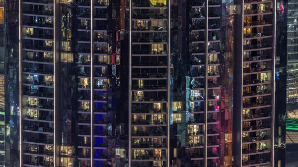 Fenêtres Panoramiques Éclairées Dans Les Appartements Immeuble Grande Classe Nuit — Photo