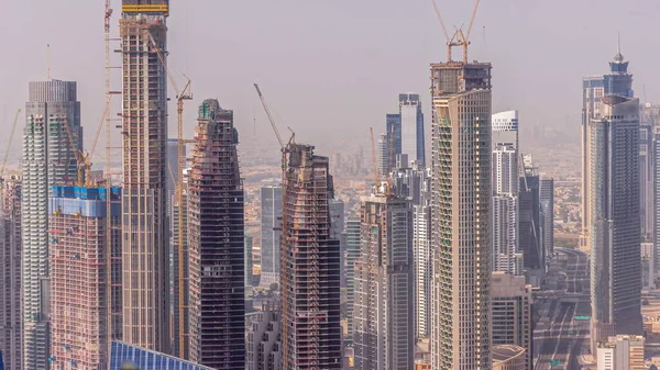 Дубай Центрі Міста Великомасштабним Будівництвом Житлового Комплексу Видом Будівельні Крани — стокове фото
