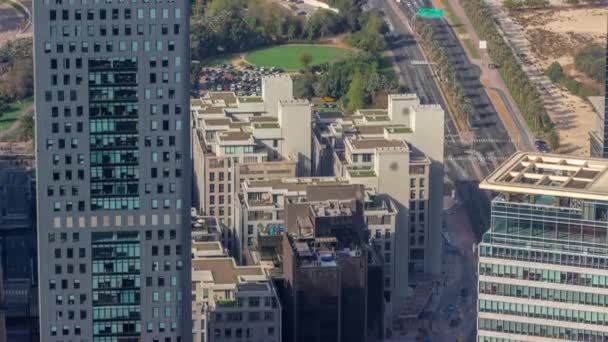 Kantoorwolkenkrabbers in financiële district luchtfoto tijdspanne — Stockvideo