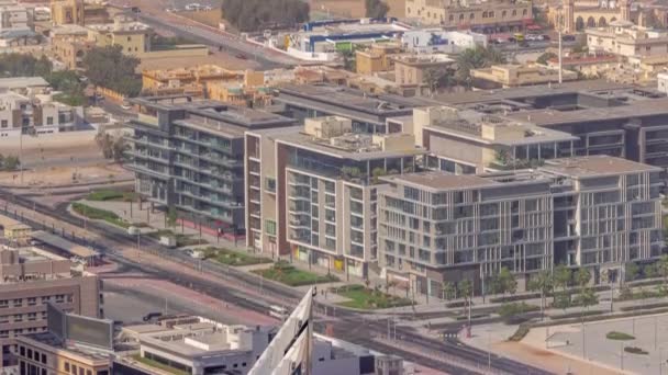 City Walk distrito timelapse aéreo, nueva zona urbana en el centro de Dubai. — Vídeos de Stock
