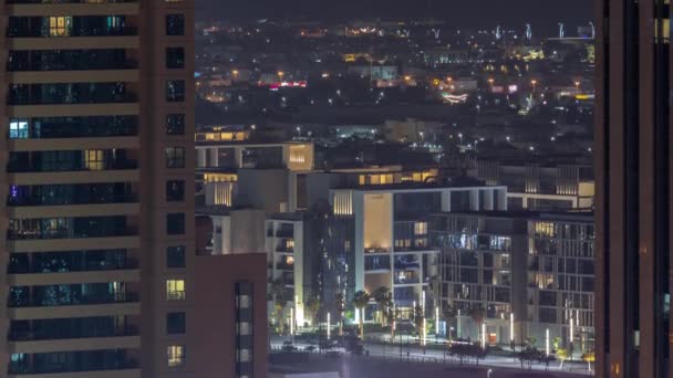 City Walk distrito aéreo noite timelapse, nova área urbana perto do centro de Dubai. — Vídeo de Stock