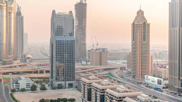 Vista Panorâmica Horizonte Cidade Dubai Com Metrô Carros Movendo Mais — Fotografia de Stock