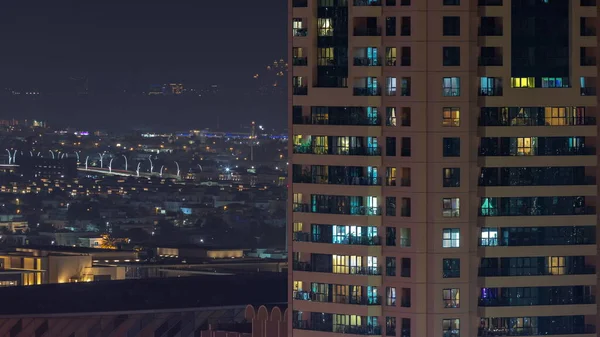 Vista Aérea Casas Apartamentos Moradias Dubai Cidade Noite Timelapse Arranha — Fotografia de Stock