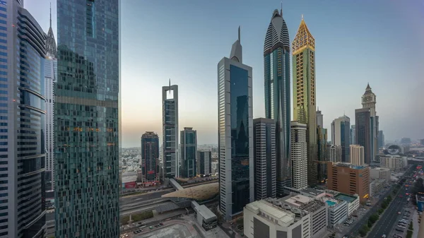 Panorama Aéreo Distrito Financeiro Internacional Dubai Com Muitos Arranha Céus — Fotografia de Stock